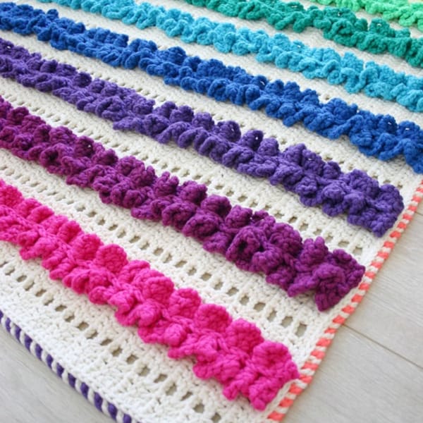 Crochet Pattern, Ruffled Ribbons Blanket, Rug, Afghan, Baby