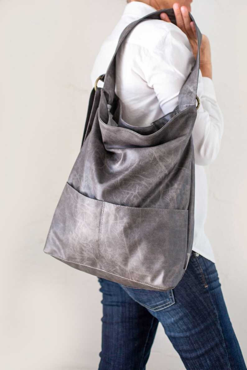 Vegan Hobo Bag Large Shoulder Bag Grey Handbags Boho Bag | Etsy