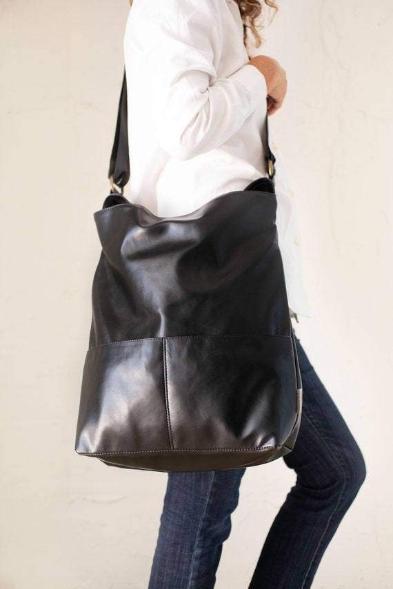 large black leather crossbody bag