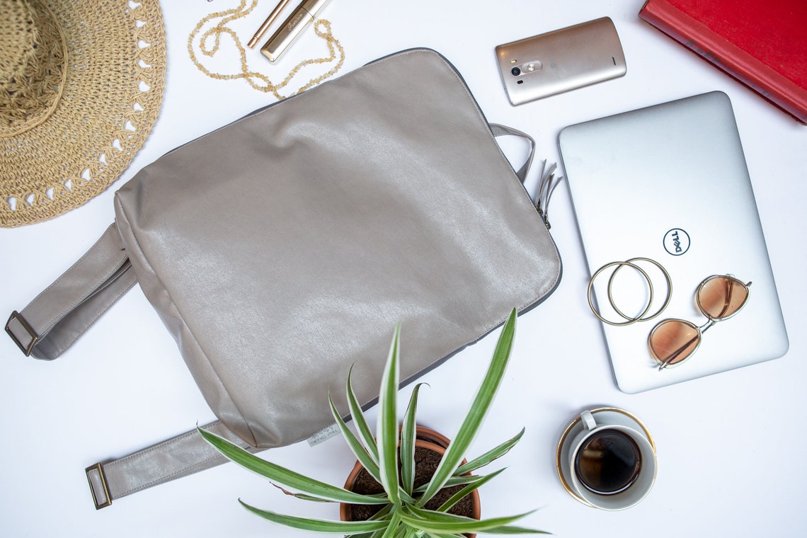 Gray Laptop Backpack Stylish Vegan Computer Bag Vegan Laptop Etsy