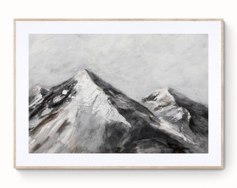 Earth Tones Landscape Painting, Acrylic Mountain Print, Digital Printable Art, Muted Neutral Gray Nature Print 071