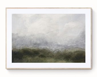 Muted Green and Blue Landscape Painting, Acrylic Minimalist, Abstract Print Digital Printable Art Neutral Nature Print 069