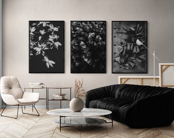 Black and White Moody Floral Photos, Gallery Wall Art Set of 3, Digital Download Print, Art Print, Gallery Art wall