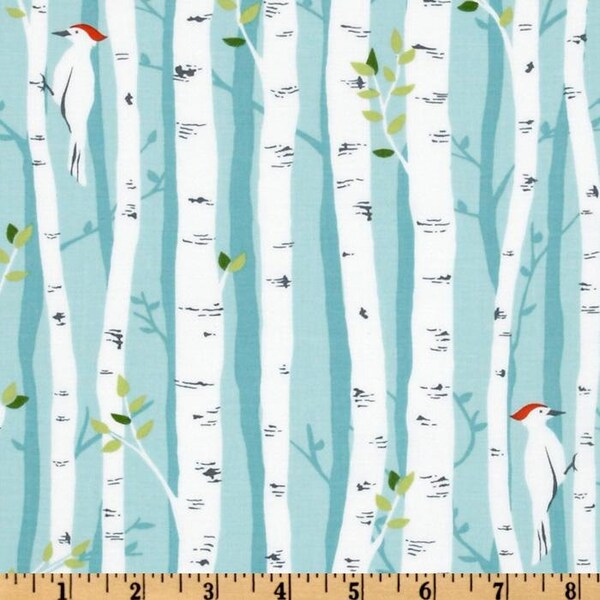 Birch Forest in Aqua - Backyard Baby - Michael Miller Fabric