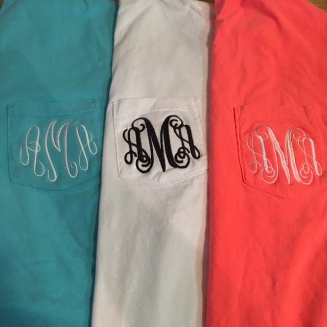 Monogrammed Comfort Color Pocket T-shirt Short Sleeve | Etsy