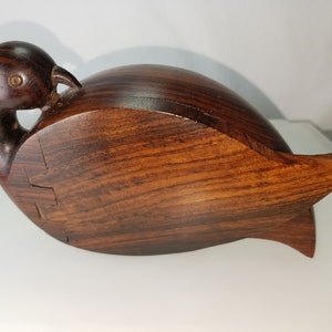 Vintage Wooden Duck Trinket Box All Hand Carved Beautiful Wood Wings Open  Free USA Shipping