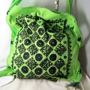 1972 Cotton Embroidered & Mirrors Groovy Hippie Shoulder Bag Crossbody Amazing!!  Free USA Shipping