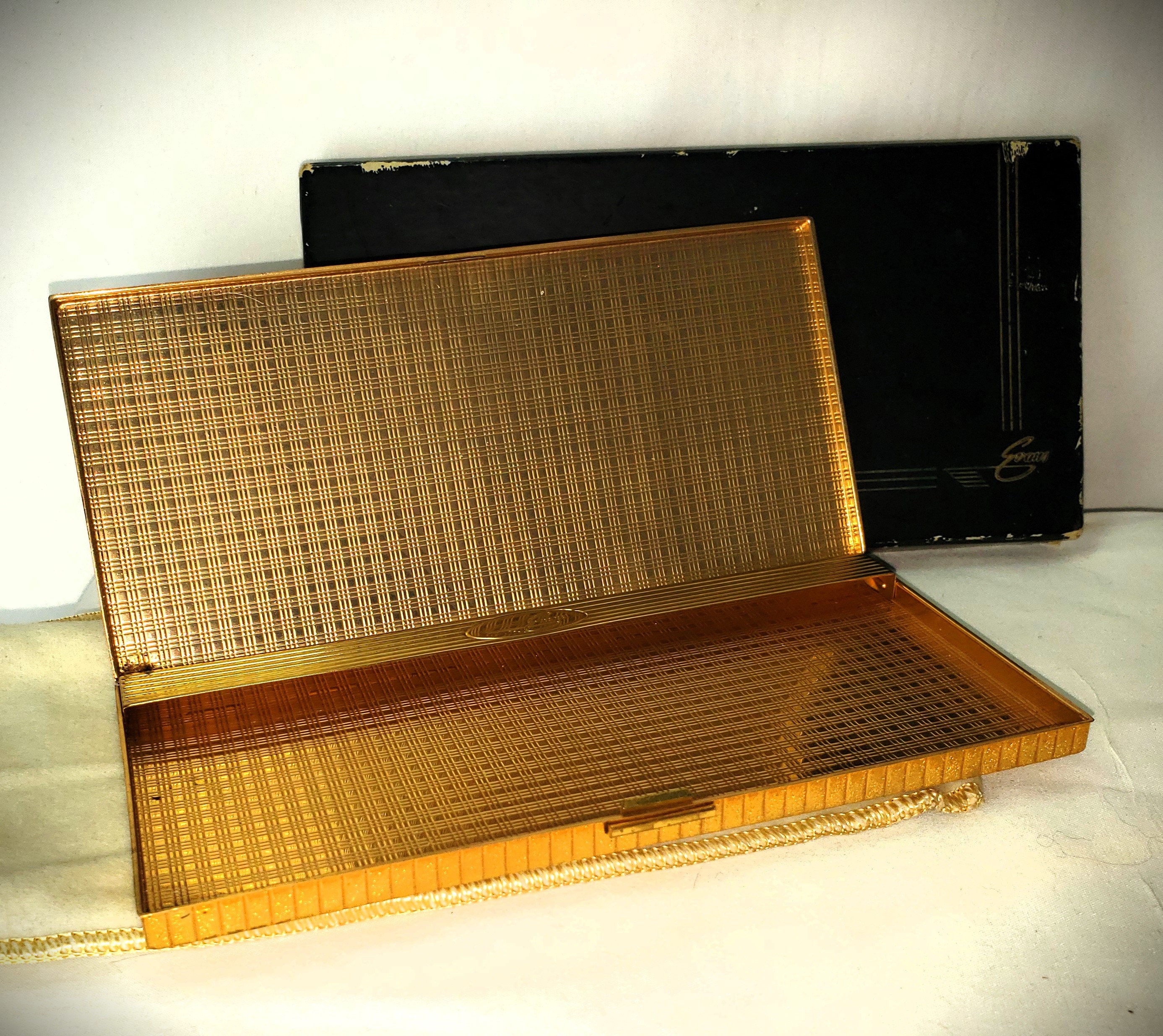 EVANS Large Golden Metal Cigarette Case Vintage 1940's - 1950's in the  Original Box With the Flannel Case Mid Century. Free USA Shipping