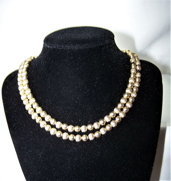 1960s Marvella Double Strand of Gold Beads Neckla… - image 1