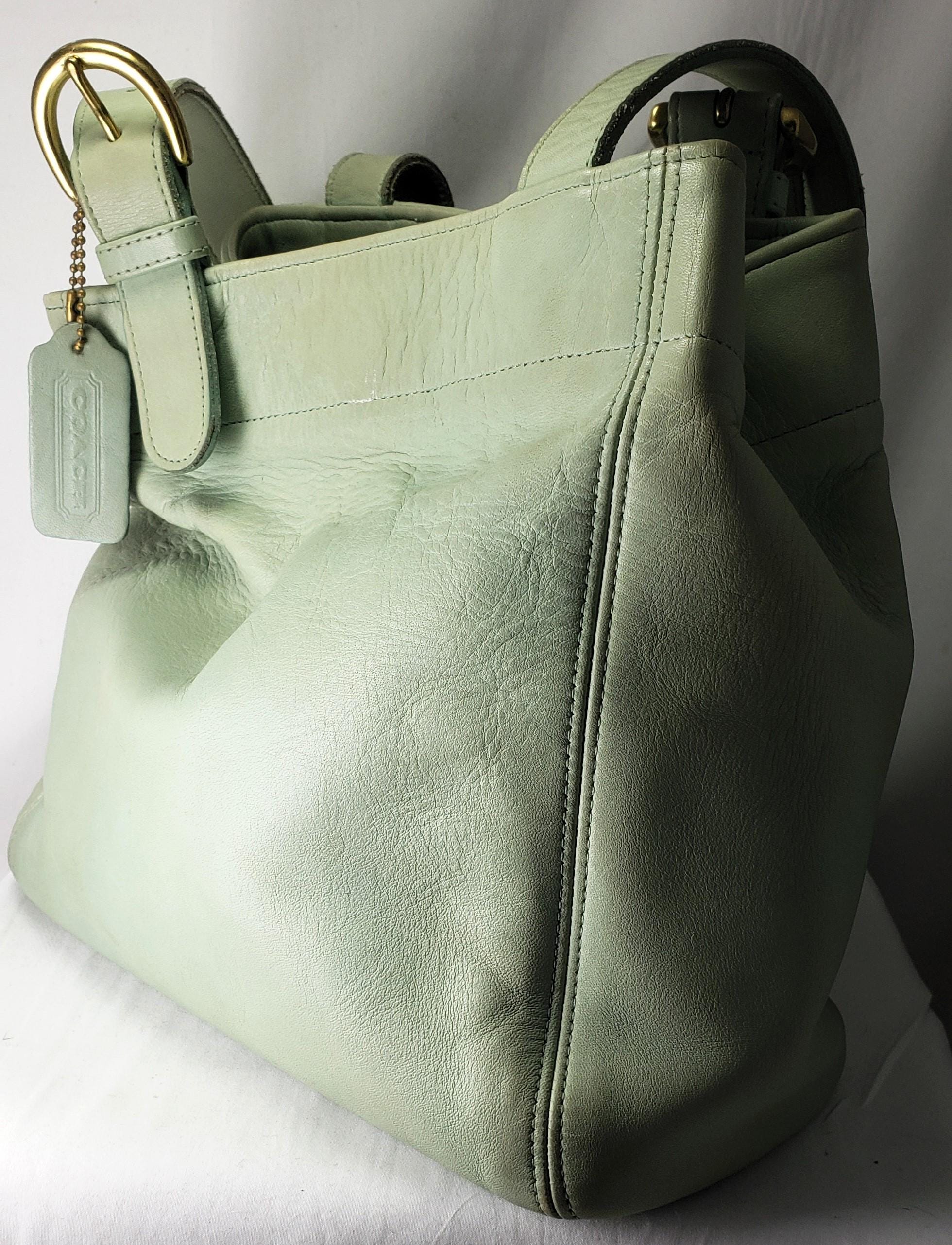 Vintage 1996 Coach Light Green Leather #4157 Handbag Double Straps