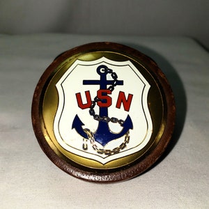Wood & Enamel USN United States Navy Trinket Box Cufflink Box Vintage 1940s  Free USA Shipping