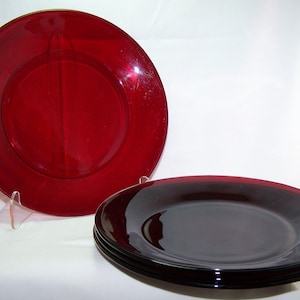 Depression Glass Anchor Hocking Royal Ruby Red 9.5&quot; Inch  Plates Lot of 4 MCM   Free USA Shipping