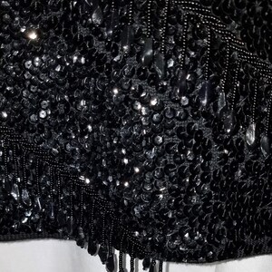 Vintage 1960s Black Beaded & Sequined Sleeveless Top Hand Beaded in Hong Kong Wool Size Medium   Free USA Shipping