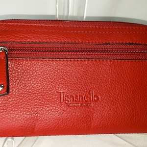 Cartera grande Tignanello de cuero rojo con cremallera, muy espaciosa en el interior, Nuevo stock antiguo, Envío gratuito a EE. UU.