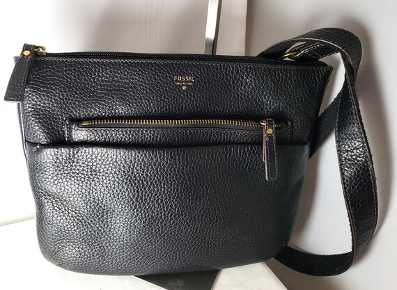Fossil Tessa Black Pebble Grain Leather Cross Body to Shoulder Bag Many Pockets Free USA Shipping Hottest Style Right Now Etsy Canada