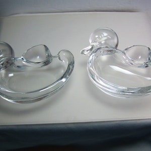 Vintage Crystal Duck Ashtrays Pair for Cigars or Pipes 5&quot; X 3.5&quot; Art Vannes France 1950s 1960s  Free Shipping