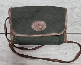Vintage Rimmel Dark Green & Brown Makeup Cosmetic Travel Handbag Case Bag