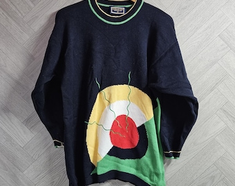 Vintage Straven Womens Size M Navy Funky Jumper Geometric Target 1980s Circles