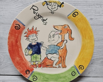 Hand Painted Vintage Rugrats Ceramic Plate 90s Nickelodeon Tommy Chuckie Decor