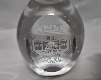 Tyrone Crystal Golden Jubilee W.I. Northern Ireland Clear Bubble Egg Paperweight 1932 - 1982 Commemorative Decor