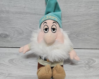 Vintage Disney Snow White & The Seven Dwarfs Small Plush Sleepy Soft Toy 8" Tall 7 Dwarves Disneyana