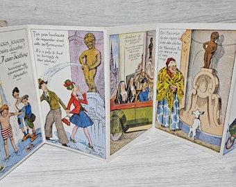 Vintage 10 French & English Illustrated Postcards MANNEKEN PIS Brussels Serie 2 Belgium Funny Novelty