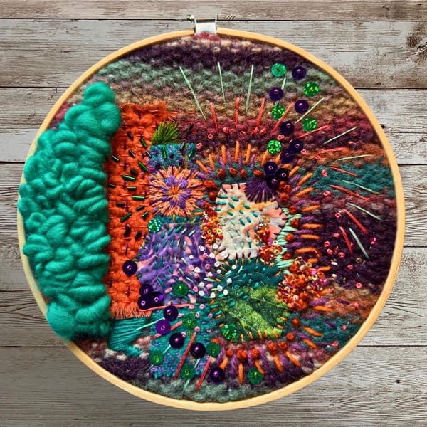 Hand stitched embroidery hoop wall art 8"