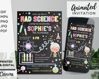 Pastel Mad Science Birthday Invitation - Instant Editable Download - Pink Purple Yellow Green