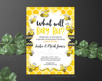 What Will Baby Bee | Gender Reveal | Baby Shower Invitation - Instant Editable Download