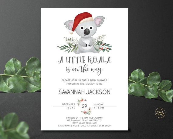 Little Koala On The Way Christmas Baby Shower Invitation Etsy Little Koala On The Way Christmas Baby Shower Invitation Etsy