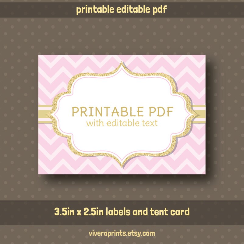 Editable PDF Printable Pink Chevron and Gold Label / - Etsy