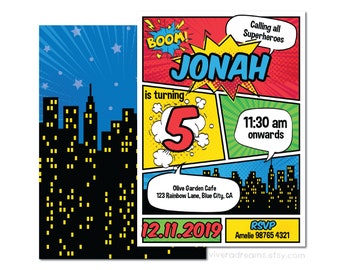 Comic Superhero Birthday Invitation - Gender Neutral Party - Instant Editable Download