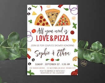 Love and Pizza Invitation - Casual Wedding Rehearsal - Couples Shower - Wedding Dinner Rehearsal Invitation