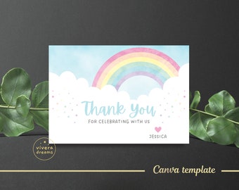 Pretty Pastel Rainbow Thank You Card - Printed 5in x 3.5in and Mobile Animated Digital Card - Instant Editable Download