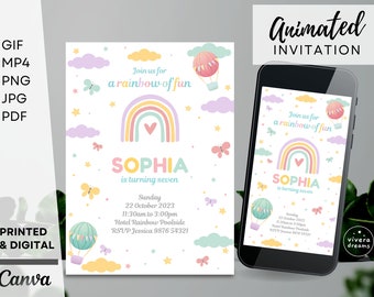 Animated Rainbow, Stars, and Butterflies Birthday Invitation - Mobile Video Invite - Instant Editable Download