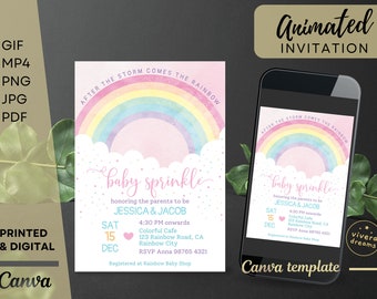 Pastel Pink Rainbow Baby Shower Invitation - Instant Editable Download