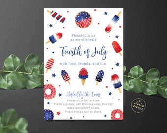 Fourth of July Invitation - Fully Customizable - Instant Editable Download - House warming - Gathering