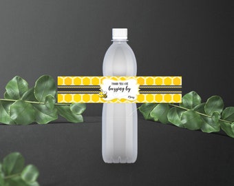 Cute Bee - Water Bottle Label - Instant Editable Download