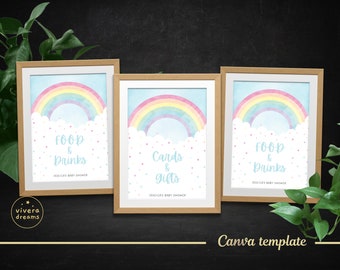 Pretty Pastel Rainbow Signs - DIY Template - Printed 4in x 6in - Instant Editable Download