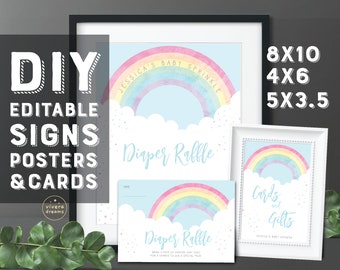 Pretty Rainbow Editable Signs - Unlimited Download - 8x10 | 4x6 | 5x3p5 - Instant Editable Download