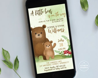 Evite Little Bear on the Way | Woodlands Baby Shower Invitation - Instant Editable Download - Gender Neutral Baby Shower