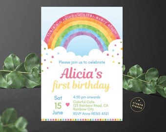 Sweet Rainbow First Birthday Invitation - Instant Editable Download
