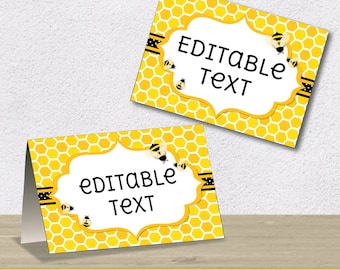 Editable PDF Printable - Bee Bumblebee Label / Sticker / Tent Card - DIY - Yellow Black Grey