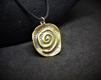Custom Spiritual Swirl Necklace or Choker Gifts Small Silver Bronze or Copper Patina Charm Greek Pyramid Spiral Pendant on Leather Cord
