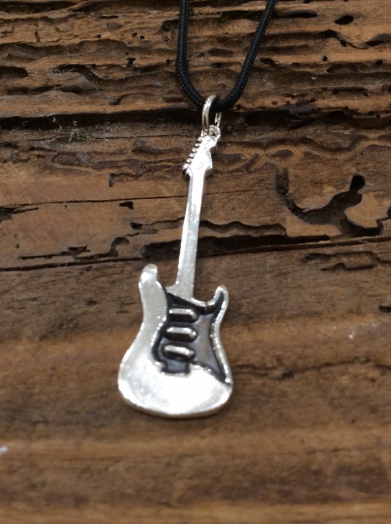 Silver Round Necklace Rock Guitar Music Grunge