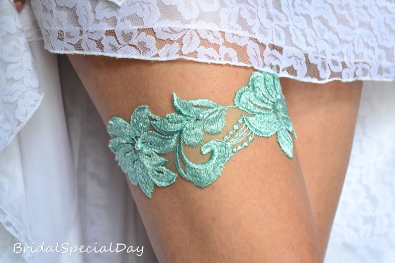 Mint Green Lace Bridal Garter Set For Bride