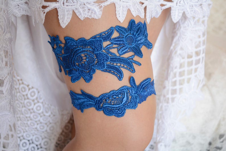 Bridal Garter Set Toss Garter Royal Blue Garter Wedding Clothing Wedding Garter Set Blue Garter Something Blue Lace Wedding Garter