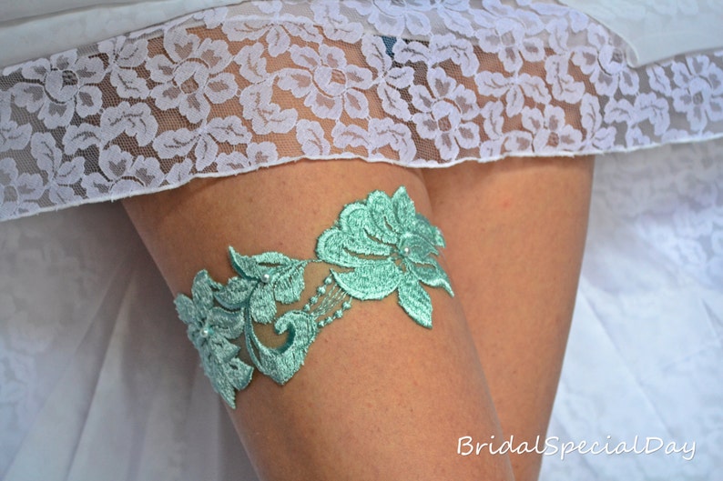 Mint Green Lace Bridal Garter Set For Bride