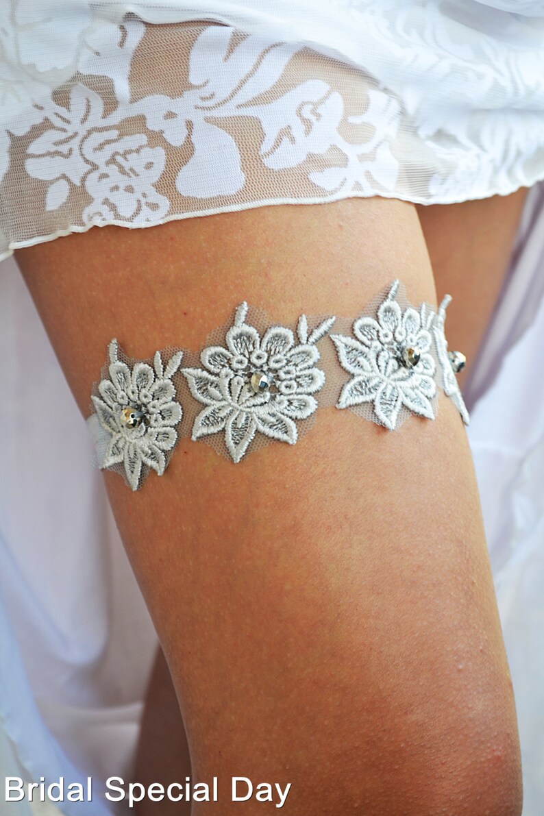 Wedding Garter Set Grey Lace For Brides Wedding Garters Bridal Grey Lace Garter Handmade Garter Silver For Wedding Gray Set Of Garter Belt