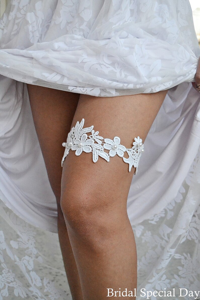 Wedding White Garter Belt Bridal Lace Garter Set Applique Etsy